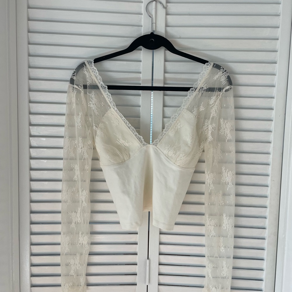 White Lace Long Sleeve Top